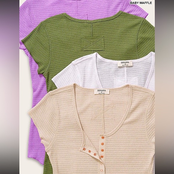 ☃️BOGO50%☃️ 🆕🤍ZENANA: WHITE Baby Waffle Snap Button Cap Sleeve Top LARGE - Picture 10 of 11